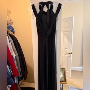 Niteline Della Roufogali Black with Beaded Crisscross Back Formal Gown